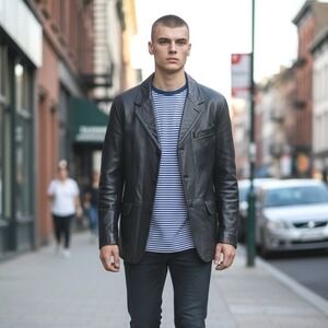 JNY Jones New York Mens Black Genuine Leather Blazer Jacket 44S